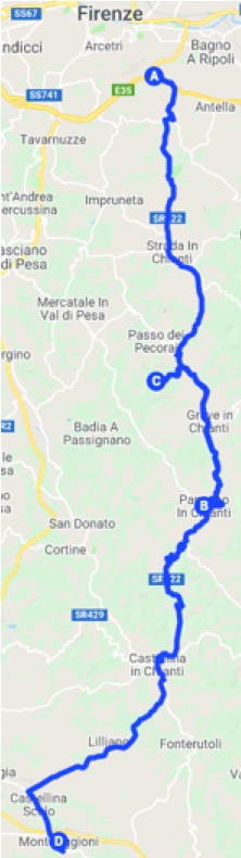 Itinerario in auto da SR222 a Monteriggioni